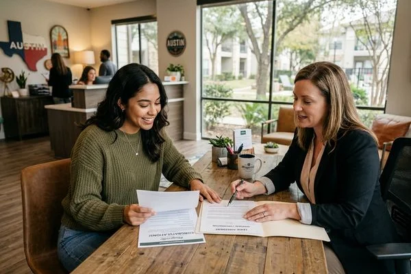 Leasing office paperwork in Pflugerville