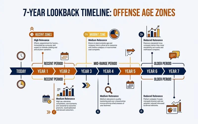 7-year lookback timeline with offense-age zones