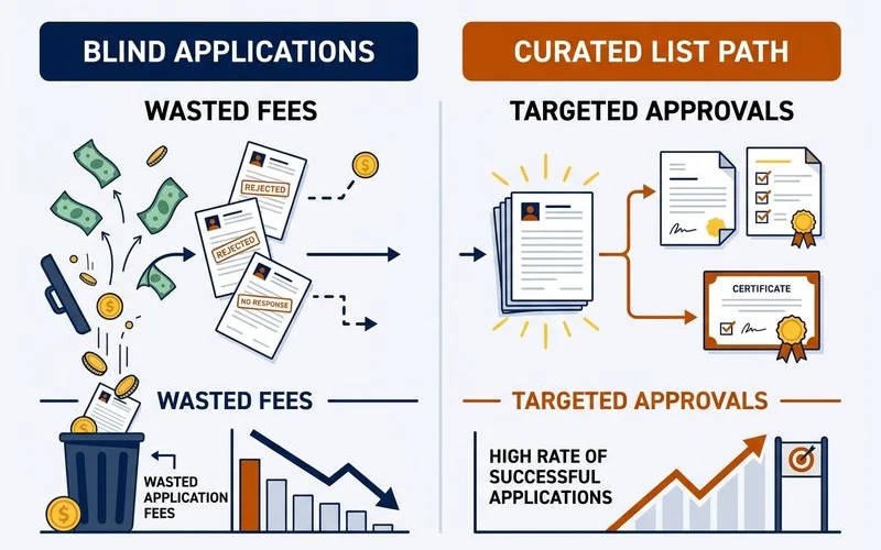Blind applications vs curated list comparison