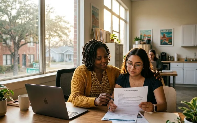 Austin Second Chance Apartments locator coaching a renter on rehabilitation letter