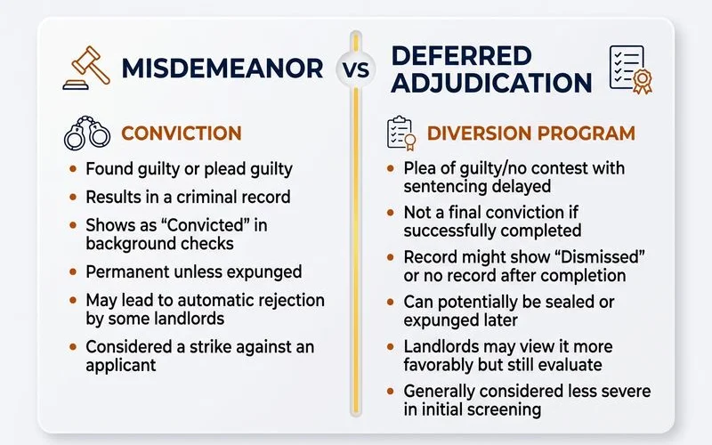 Misdemeanor vs deferred adjudication comparison