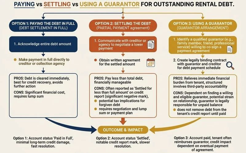 Pay vs settle vs guarantor options flowchart