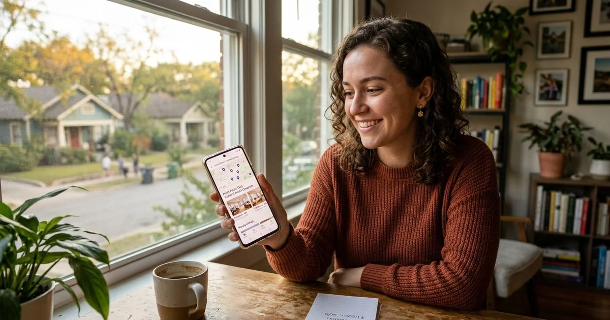 Determined renter checking a fresh curated apartment list