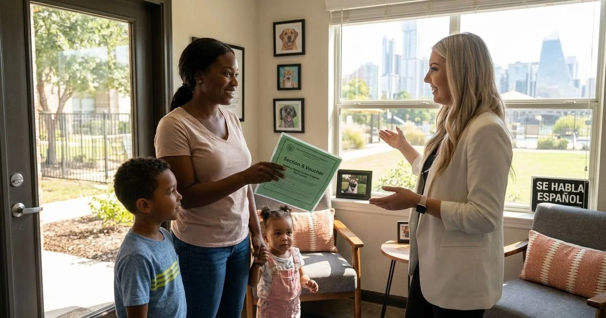 Family touring a Section-8-friendly Austin apartment