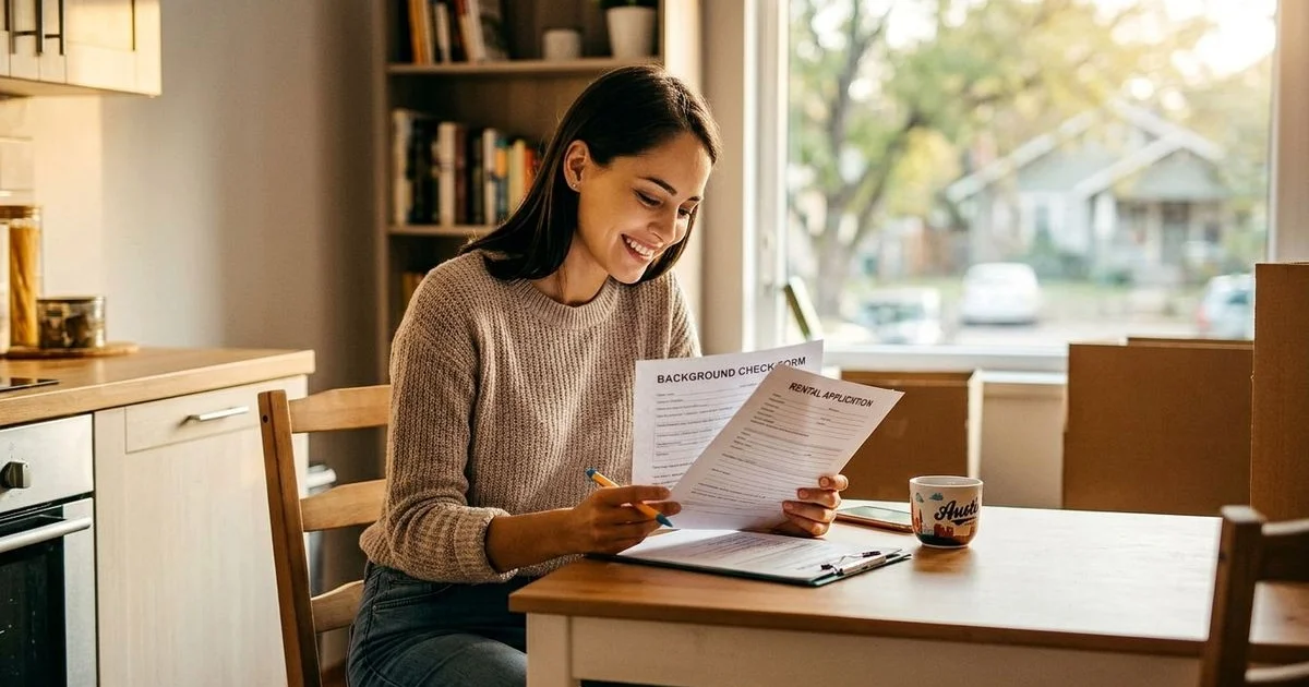 Renter reviewing background check paperwork at home