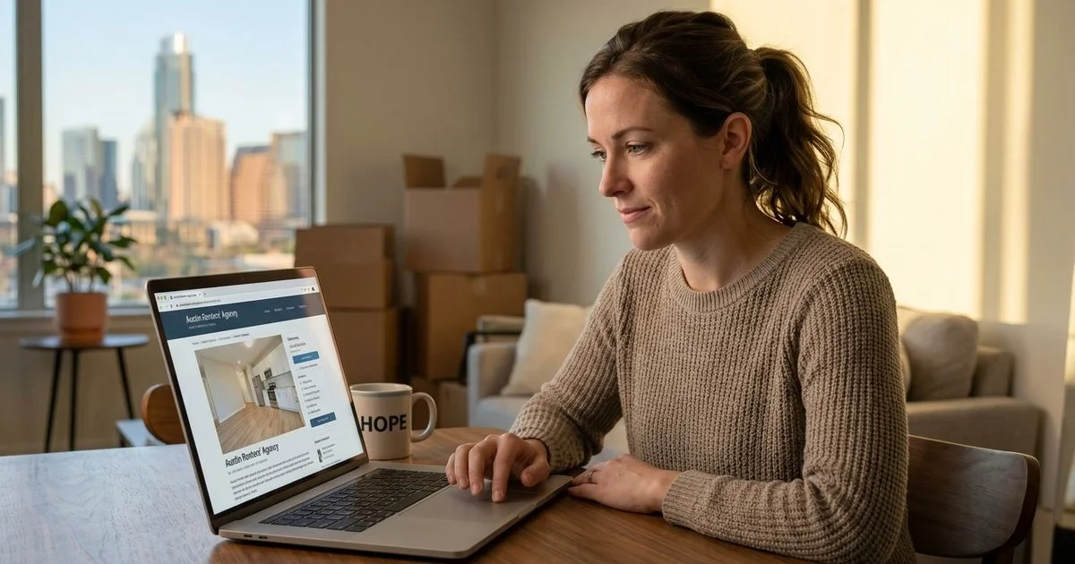 Renter cautiously reviewing an apartment listing online