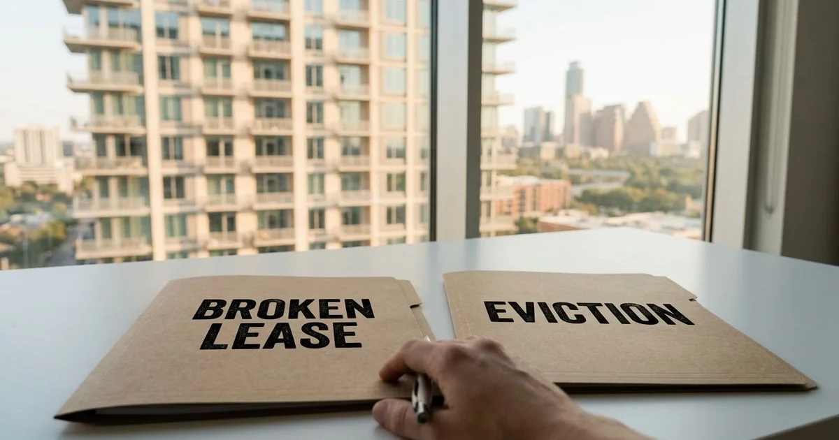Two folders comparing broken lease and eviction records